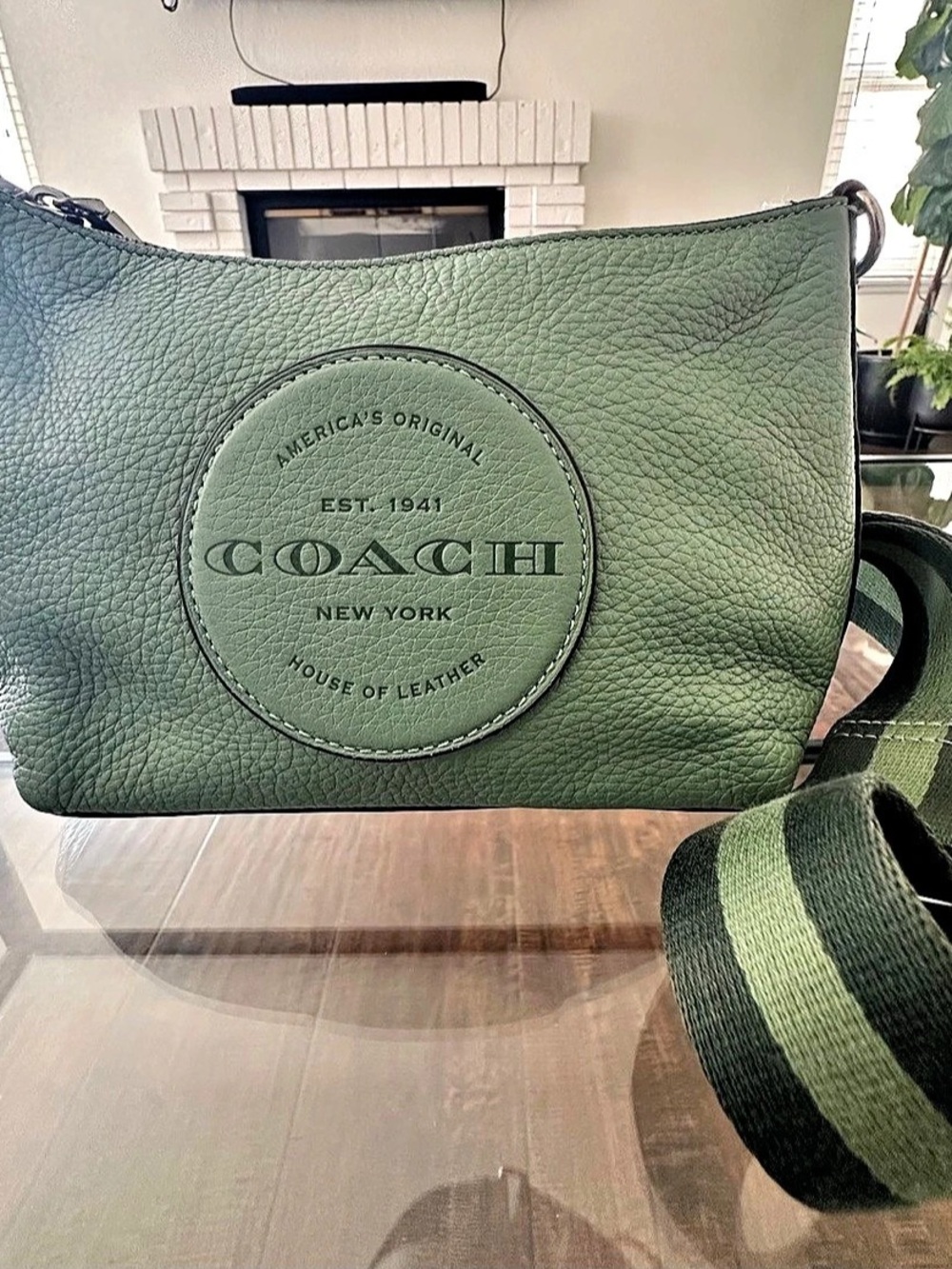 Coach Green Pebble Leather Crossbody Bag